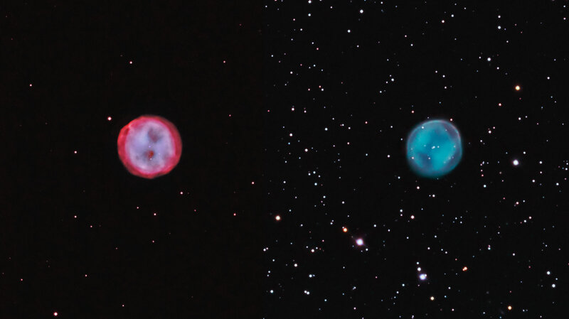 Two planetary nebulae in space
