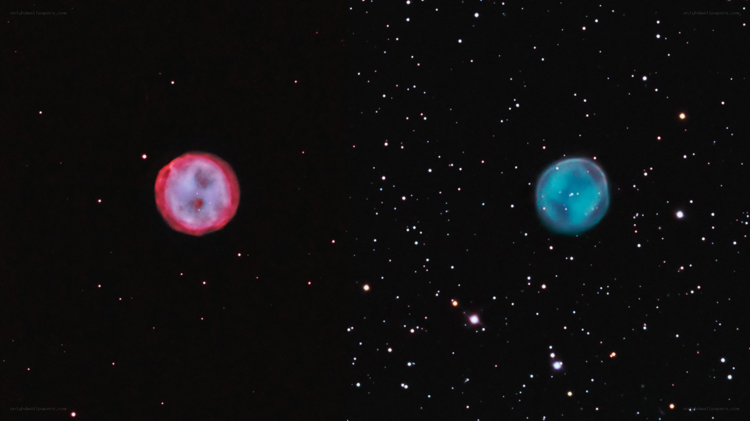 Two planetary nebulae in space