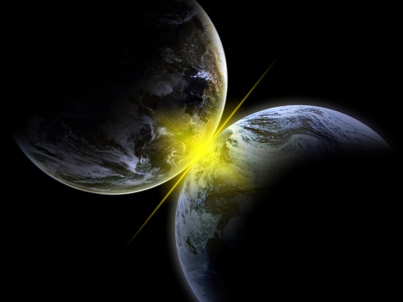 Two Planets Colliding — Black, Dramatic