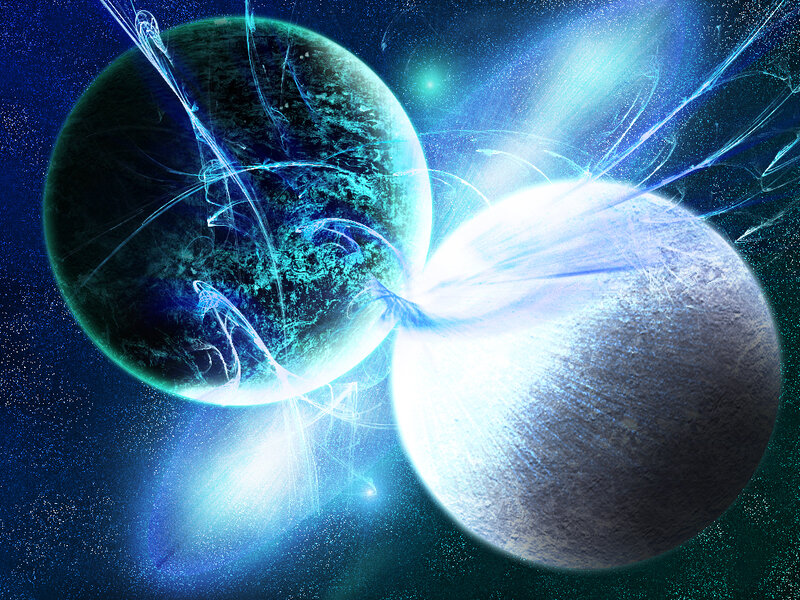 Two Planets Colliding — Blue