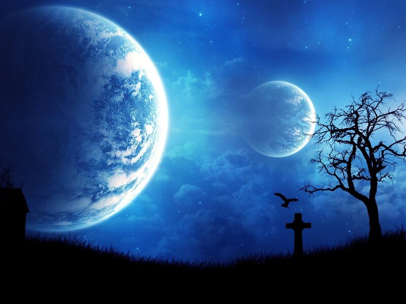 Two Planets in Sky — Blue, Dramatic, Night
