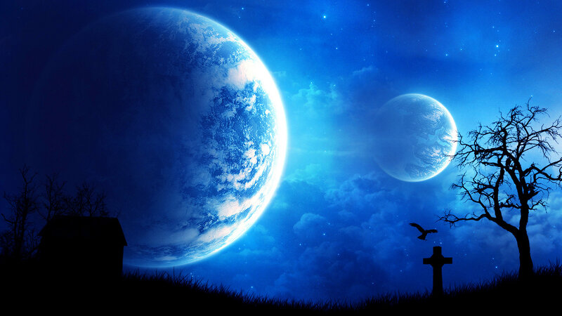 Two Planets in Sky — Blue, Dramatic