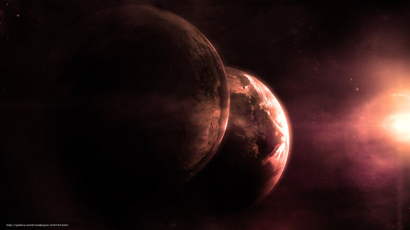 Two Planets in Space — Black, Dramatic, Digital Art, Stars, Sun