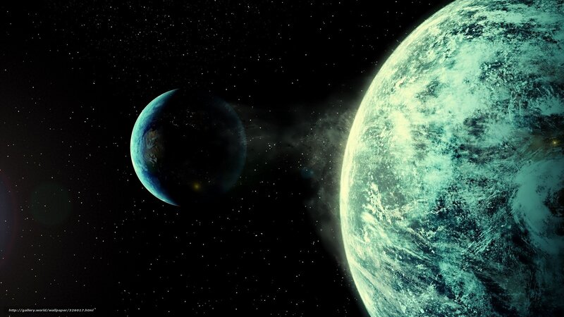 Two Planets in Space — Black, Dramatic, Digital Art, Stars
