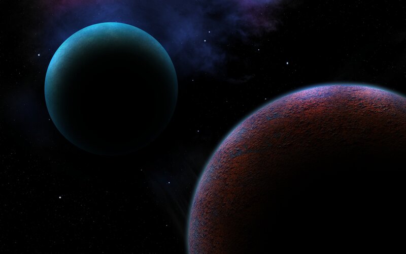Two Planets in Space — Black, Dramatic, Night, Digital Art