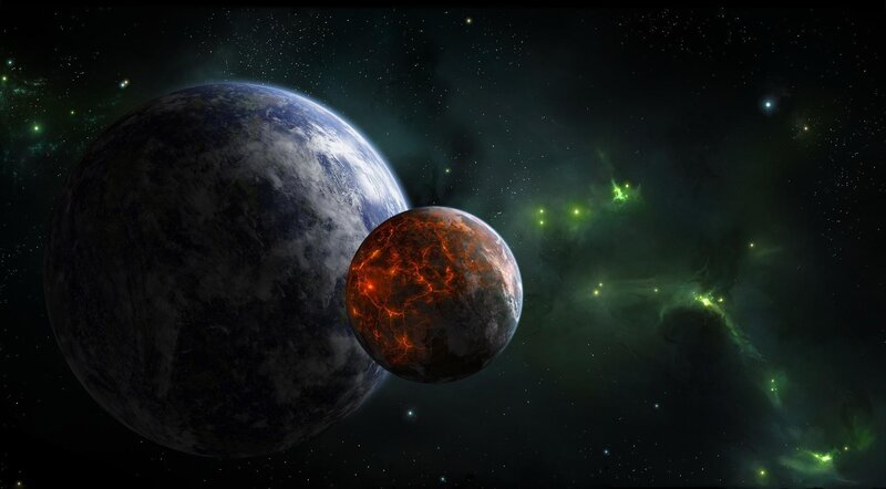 Two Planets in Space — Black, Dramatic, Night