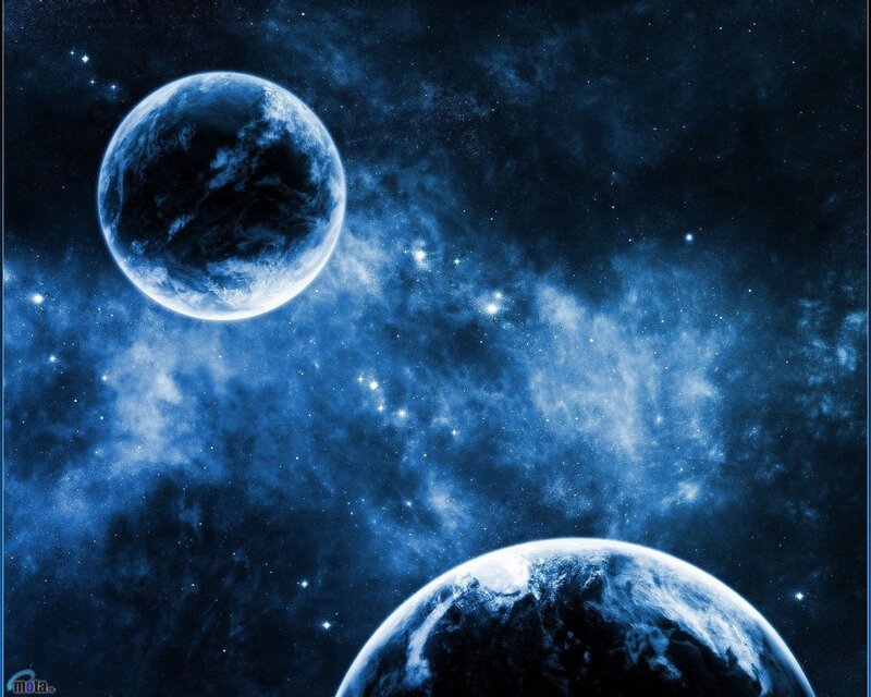 Two Planets in Space — Blue, Cosmic, Night, Digital Art, Stars