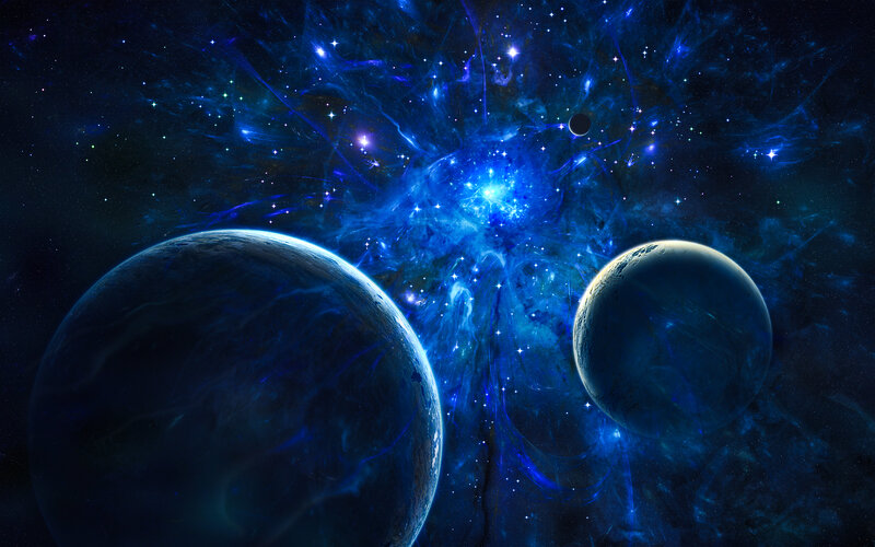 Two Planets in Space — Blue, Cosmic