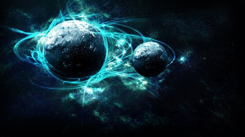 Two Planets in Space — Blue, Dramatic, Digital Art, Nebula, Stars
