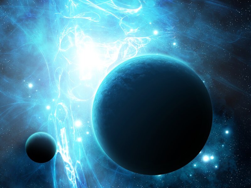 Two Planets in Space — Blue, Dramatic, Digital Art, Stars, Nebula, Black