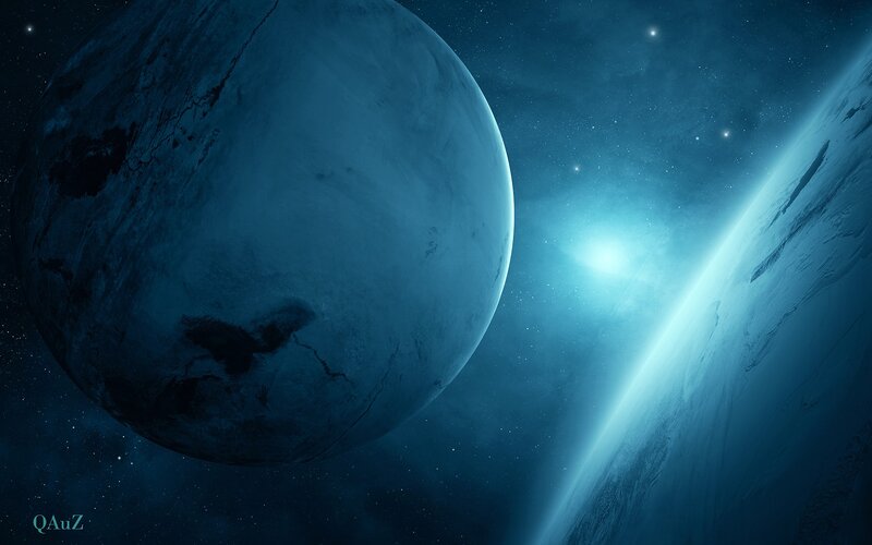 Two Planets in Space — Blue, Serene, Night