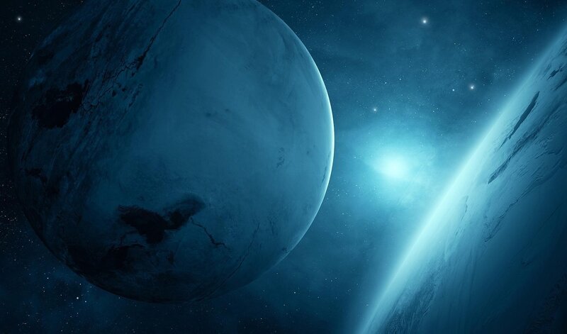Two Planets in Space — Blue, Serene