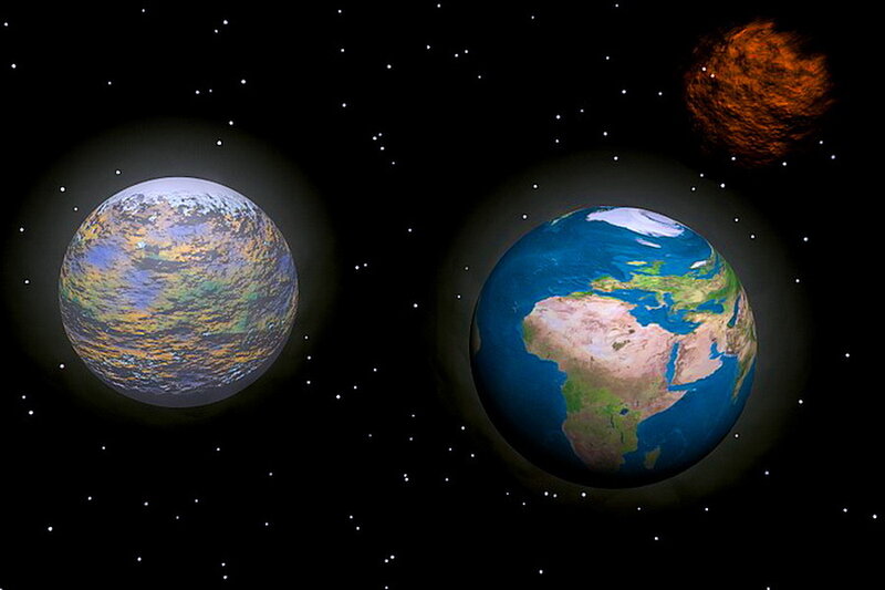 Two Planets in Space — Blue