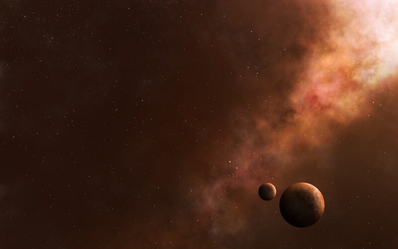 Two Planets in Space — Brown, Dramatic