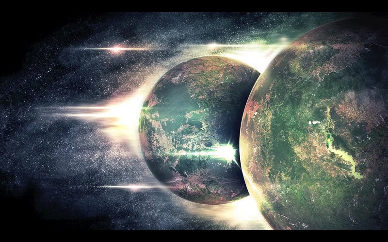 Two Planets in Space — Green, Dramatic