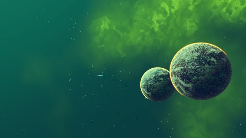Two Planets in Space — Green, Serene, 3d Render