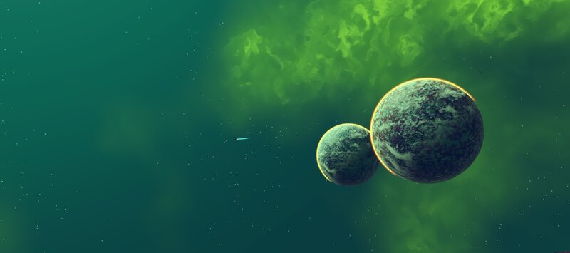 Two Planets in Space — Green, Serene