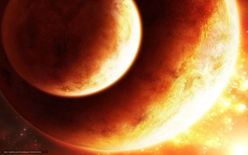 Two Planets in Space — Orange, Dramatic