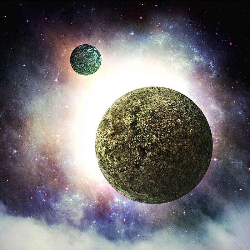 Two Planets in Space — Purple, Cosmic, Digital Art