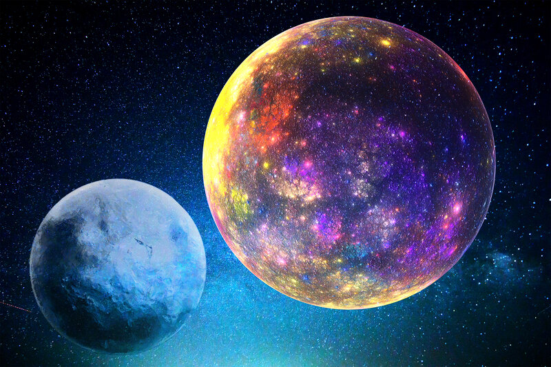Two Planets in Space — Purple, Cosmic, Night