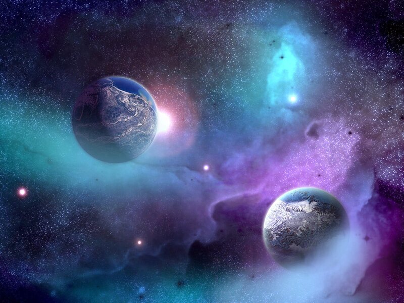 Two Planets in Space — Purple, Cosmic
