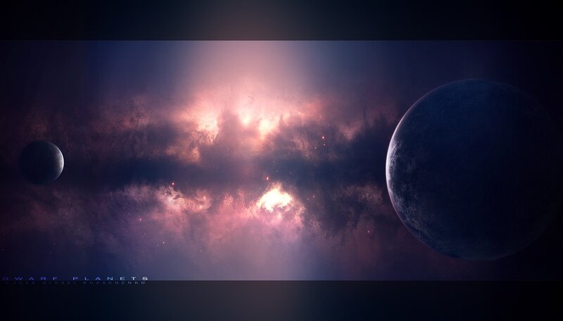 Two Planets in Space — Purple, Dramatic, Night, Digital Art