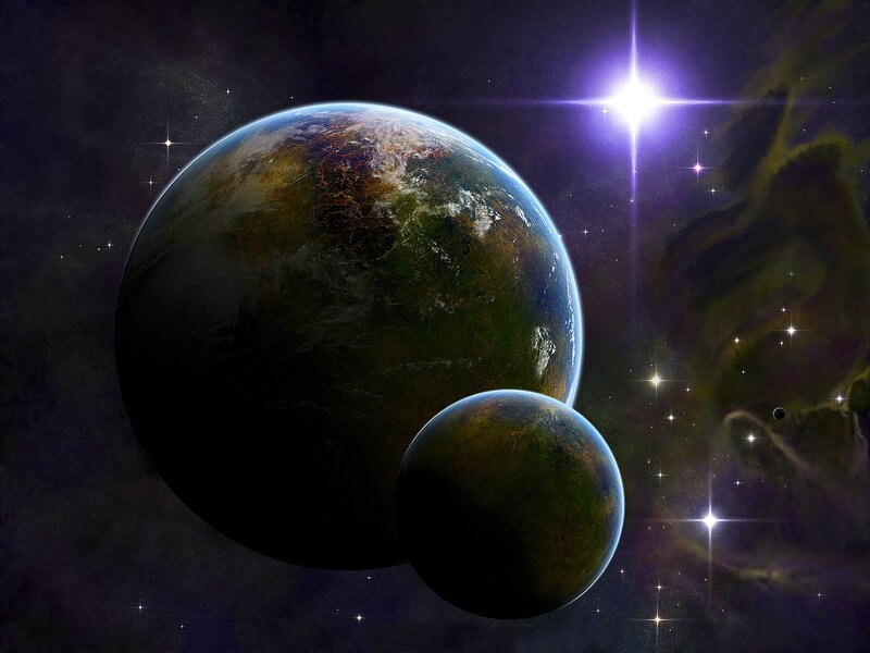 Two Planets in Space — Purple, Dramatic, Night