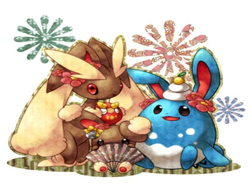 Two Pokémon Characters — Blue, Festive