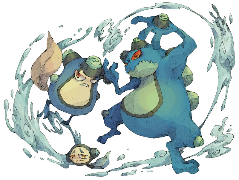 Two Pokémon in a water battle