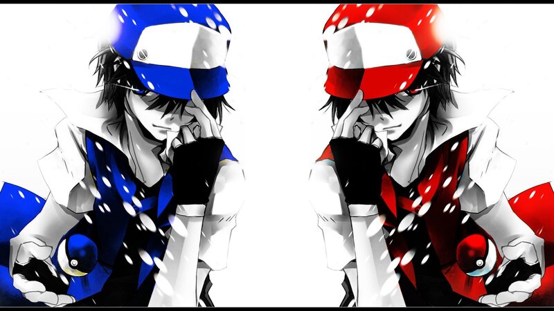 Two Pokémon Trainers in Blue and Red