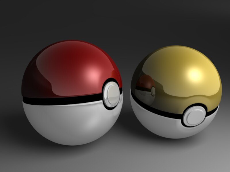 Two Pokeballs — Red, Neutral, 3d Render, Sphere, Button