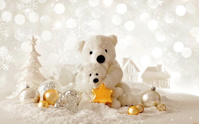 Two Polar Bears Hugging — White, Festive