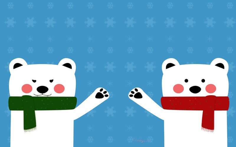 two polar bears waving