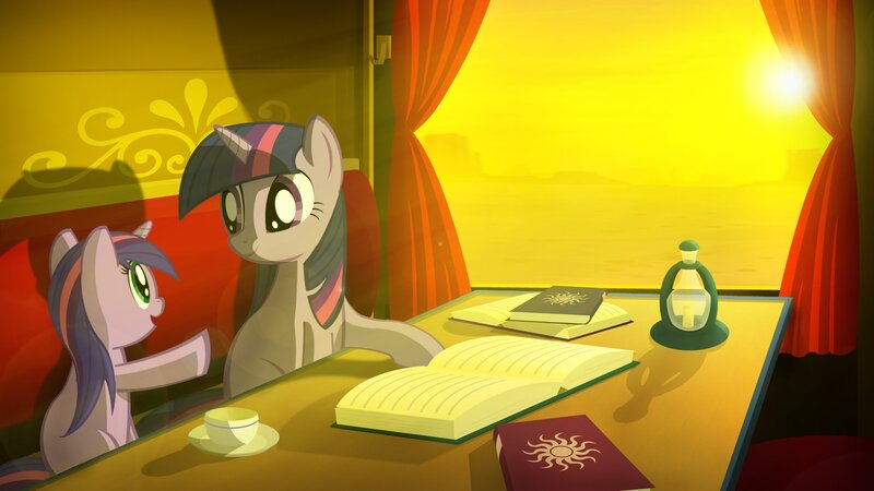 Two Ponies at a Table