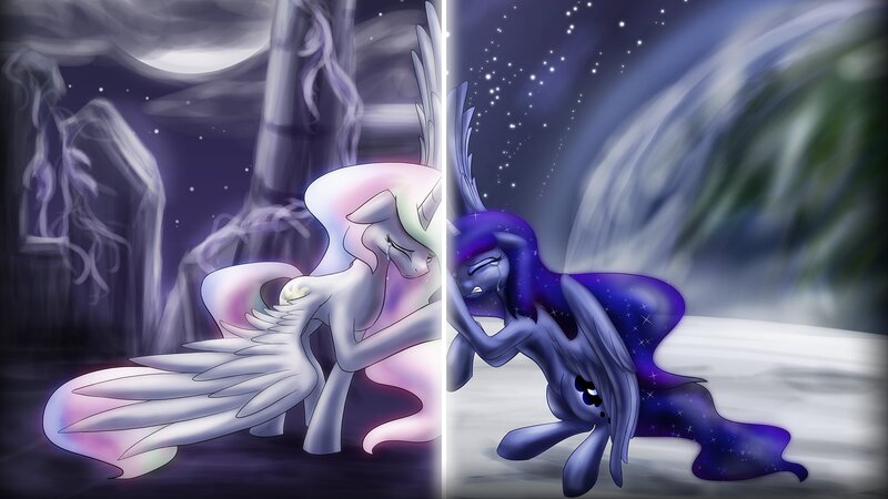 Two Ponies in a Split Scene