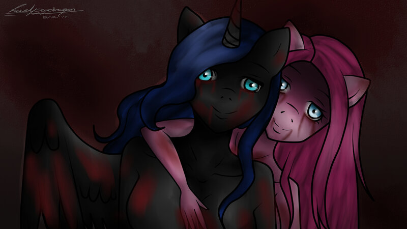 Two Ponies in Dark Setting