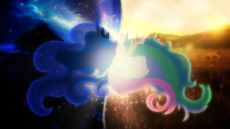 Two Ponies in Silhouette — Blue