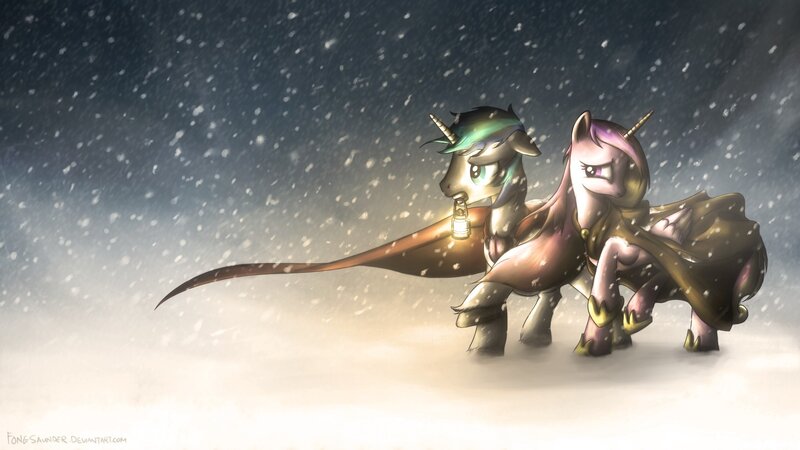 Two Ponies in Snow — White