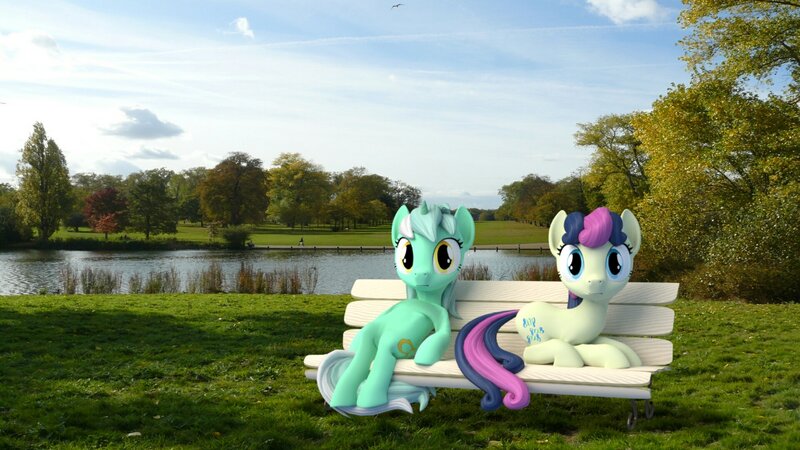 Two Ponies on a Bench — Green