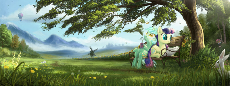 Two Ponies on a Bench