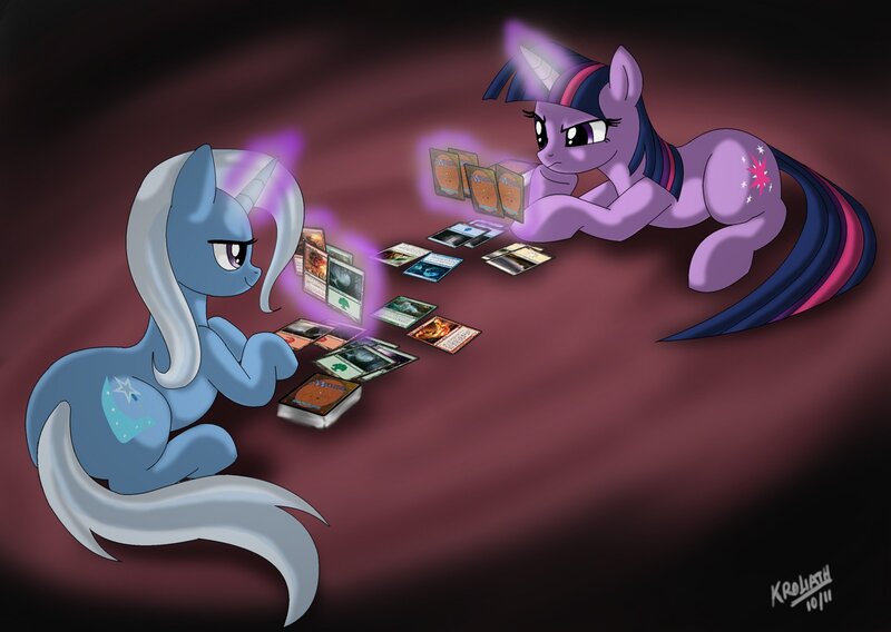 Two Ponies Playing Cards