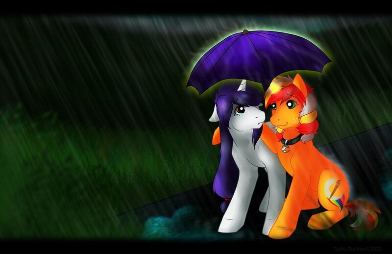 Two Ponies under Umbrella
