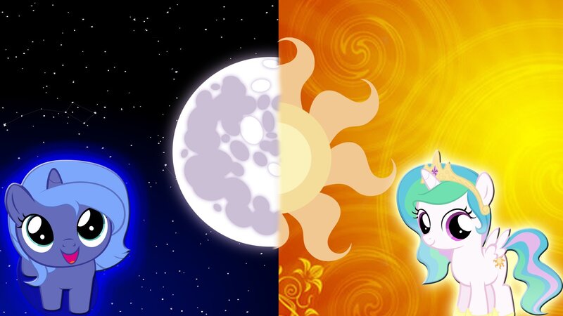 Two Ponies with Moon and Sun