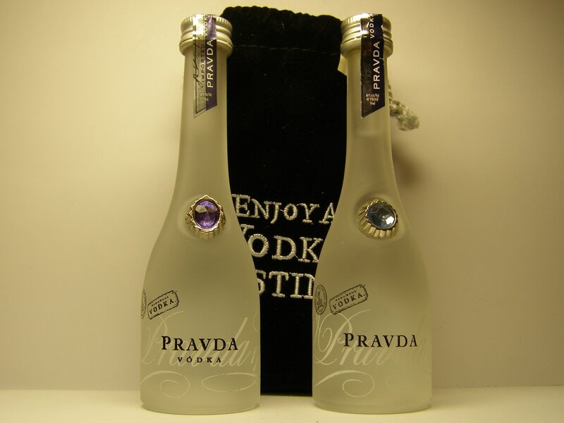 Two Pravda Vodka Bottles