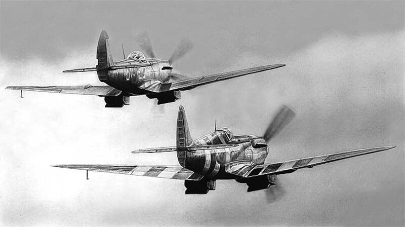 Two Propeller Planes — Black, Dramatic