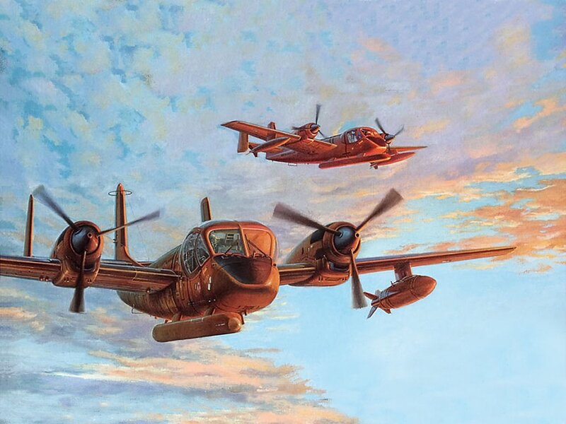 Two propeller planes in flight