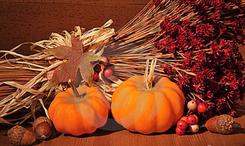 Two Pumpkins with Autumn Decor