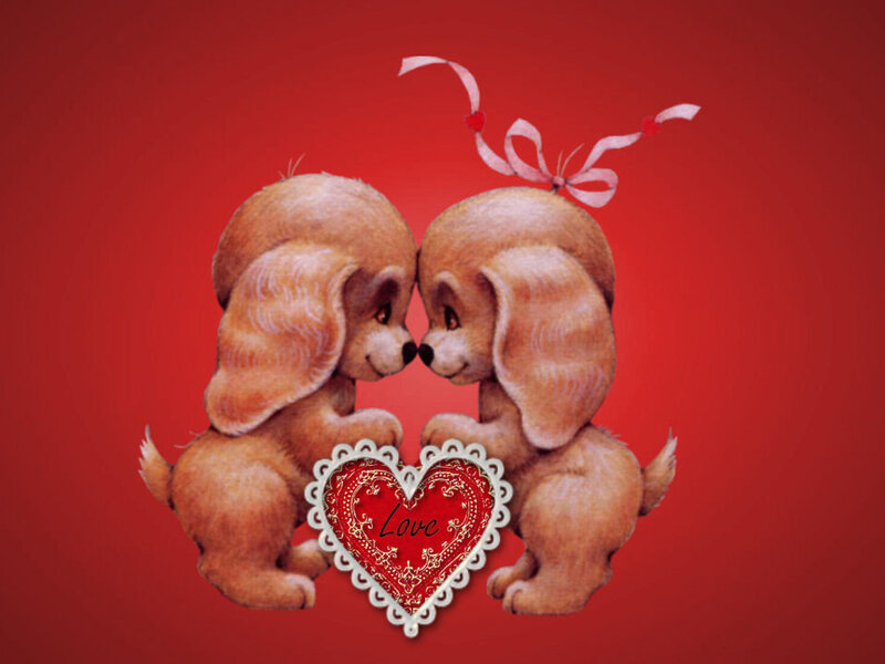 Two Puppies Facing Each Other — Red