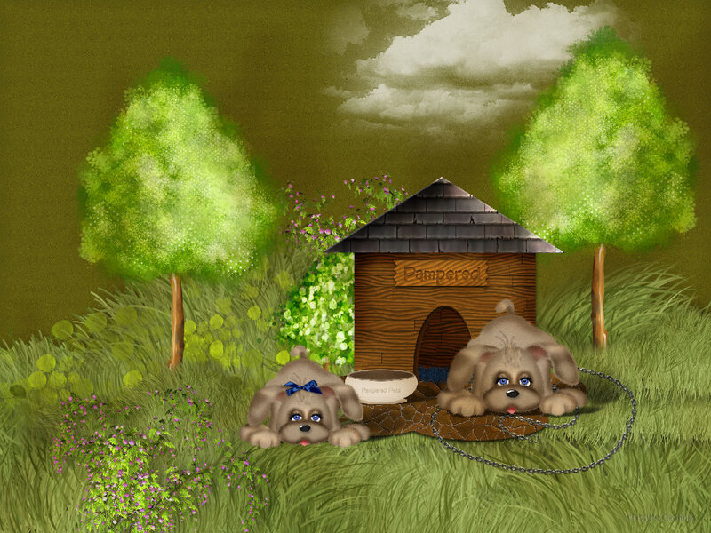 Two Puppies in Grass — Green, Peaceful