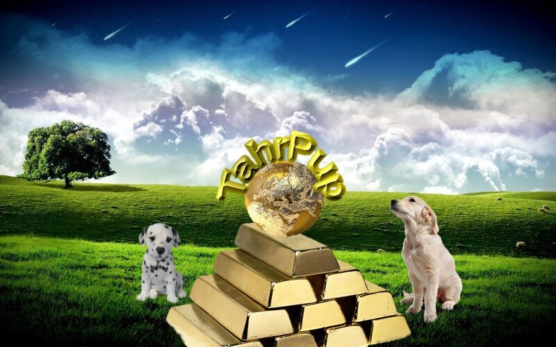 Two Puppies on Grass — Green, Fantastical